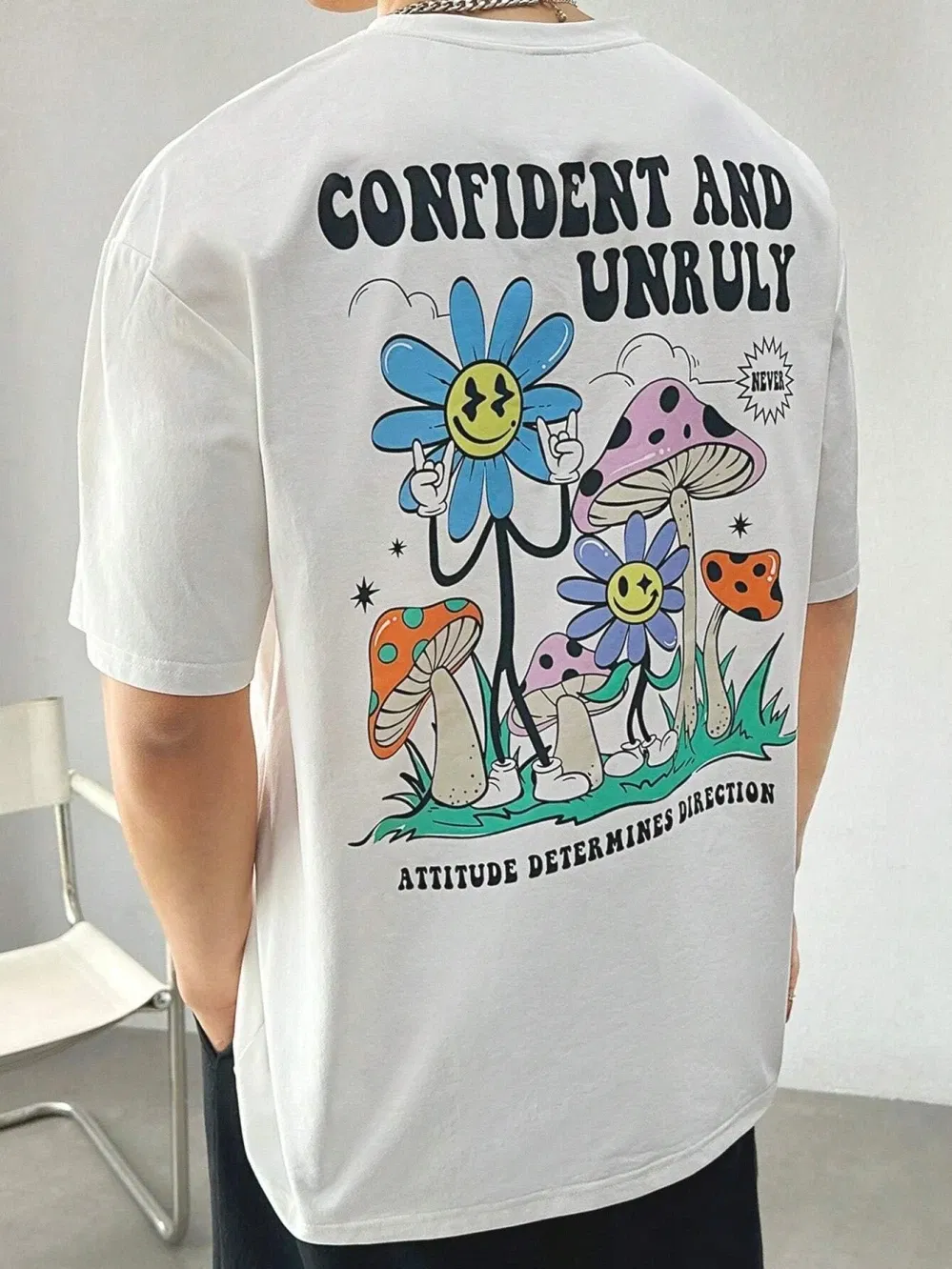 Color: Blue, Size: S - Confident And Unruly Attitude Determines Direction Men T Shirt Cotton Shirt Street Loose T-Shirts Summer Breathable Short Sleeve