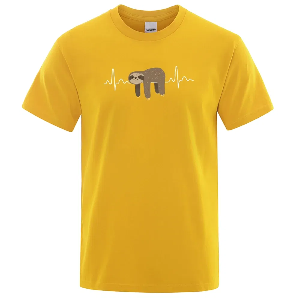 Color: Yellow, Size: S - Sloth Resting On Tummy Printing Mans T Shirts Crewneck Soft T-Shirts Comfortable S-XXXL Tee Shirts Oversized Casual T-Shirt Man
