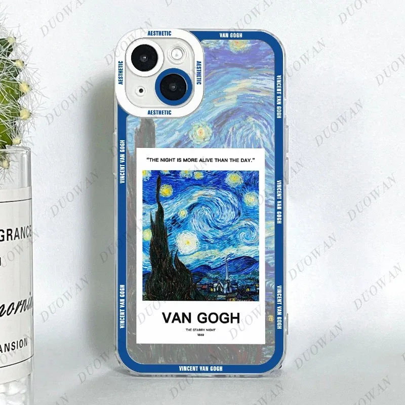 Color: Blue, Material: Acrylic - Van Gogh Oil Painting Phone Case For iPhone 11 12 13 14 15 16 Pro Max XR X XS Mini 8 7 Plus SE 2020 2022 Transparent Case