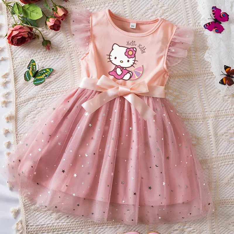 Color: army green, Kid Size: 11 - Hello Kitty Girls Sequin Tutu Dress with Bow Flutter Sleeves Summer Princess Party Outfit for Toddler Kids 2-6 Years