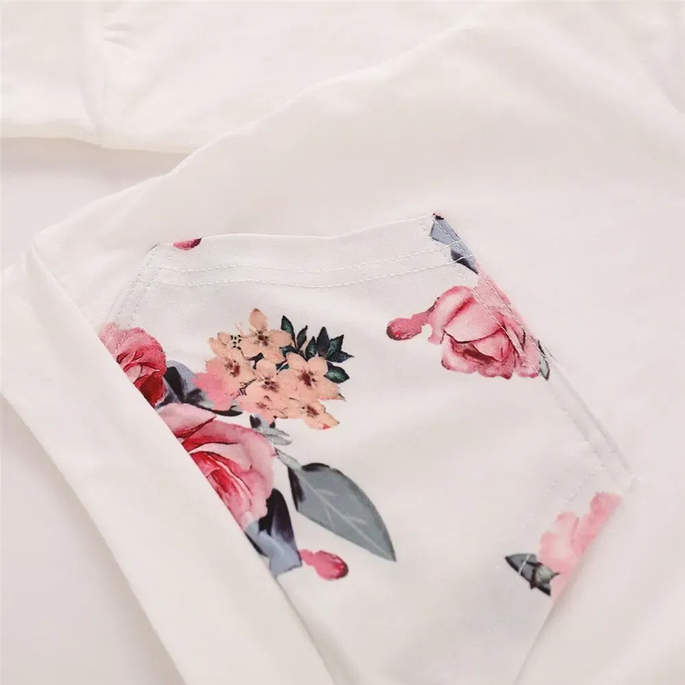 Color: WHITE, Kid Size: 3M - 0-18 Months Toddler Baby Girl 3PCS Hooded Clothes Set Flowers Print Long Sleeve Top+Pant+Bowknot Headband Fashion Autumn Outfit