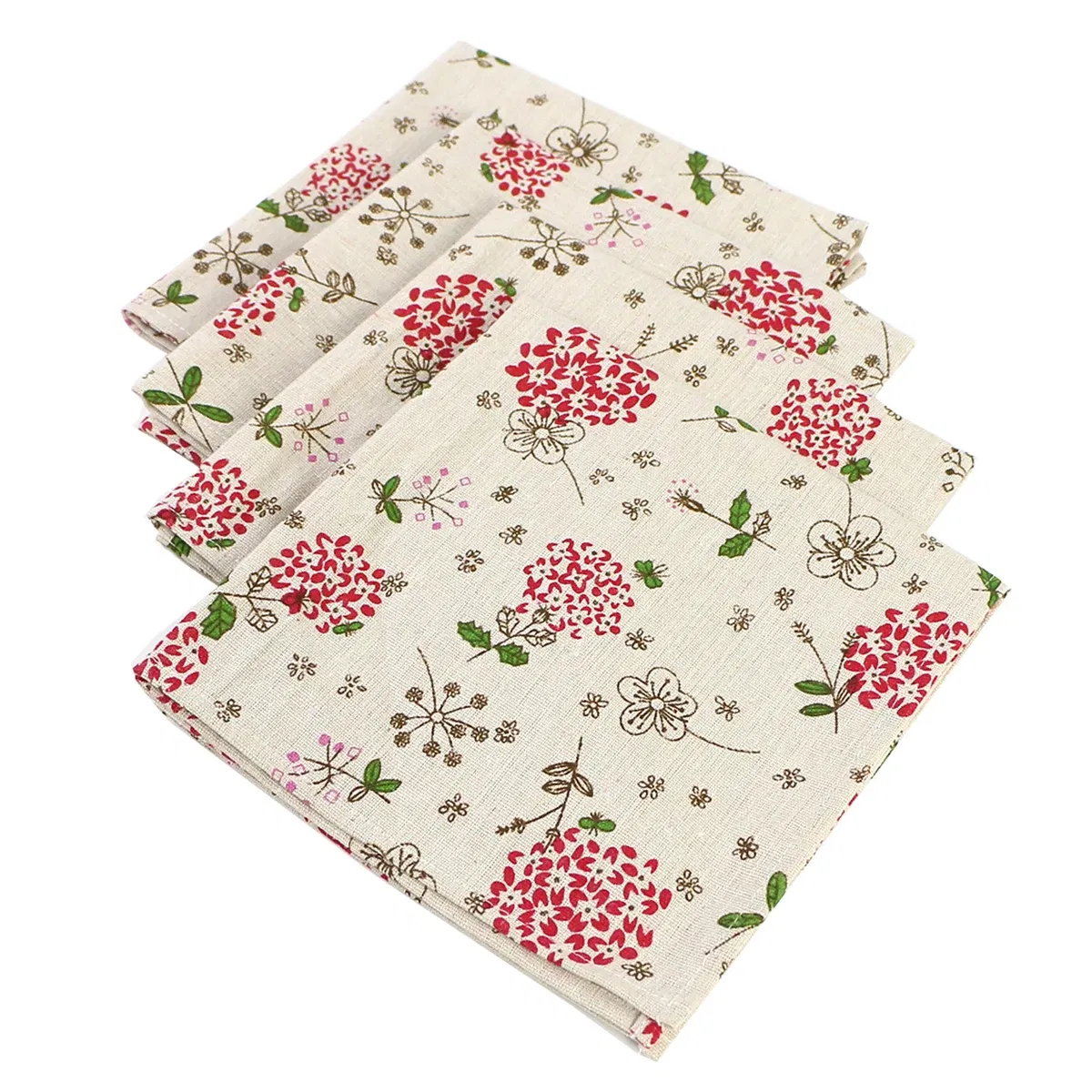 Color: Yellow - 4PCS 40x40CM Floral Printed Cloth Napkins Japanese Style Dinner Dish Towel Wedding Restaurant Bar Table Mat serviette de table