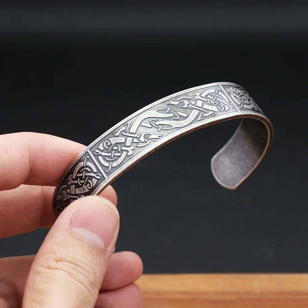 Metal Color: Imitation Rhodium Plated - Nordic Viking Dragon Totem Bracelet Punk Stainless Steel Opening Bangles For Men Women Fashion Amulet Jewelry Gifts Dropshipping