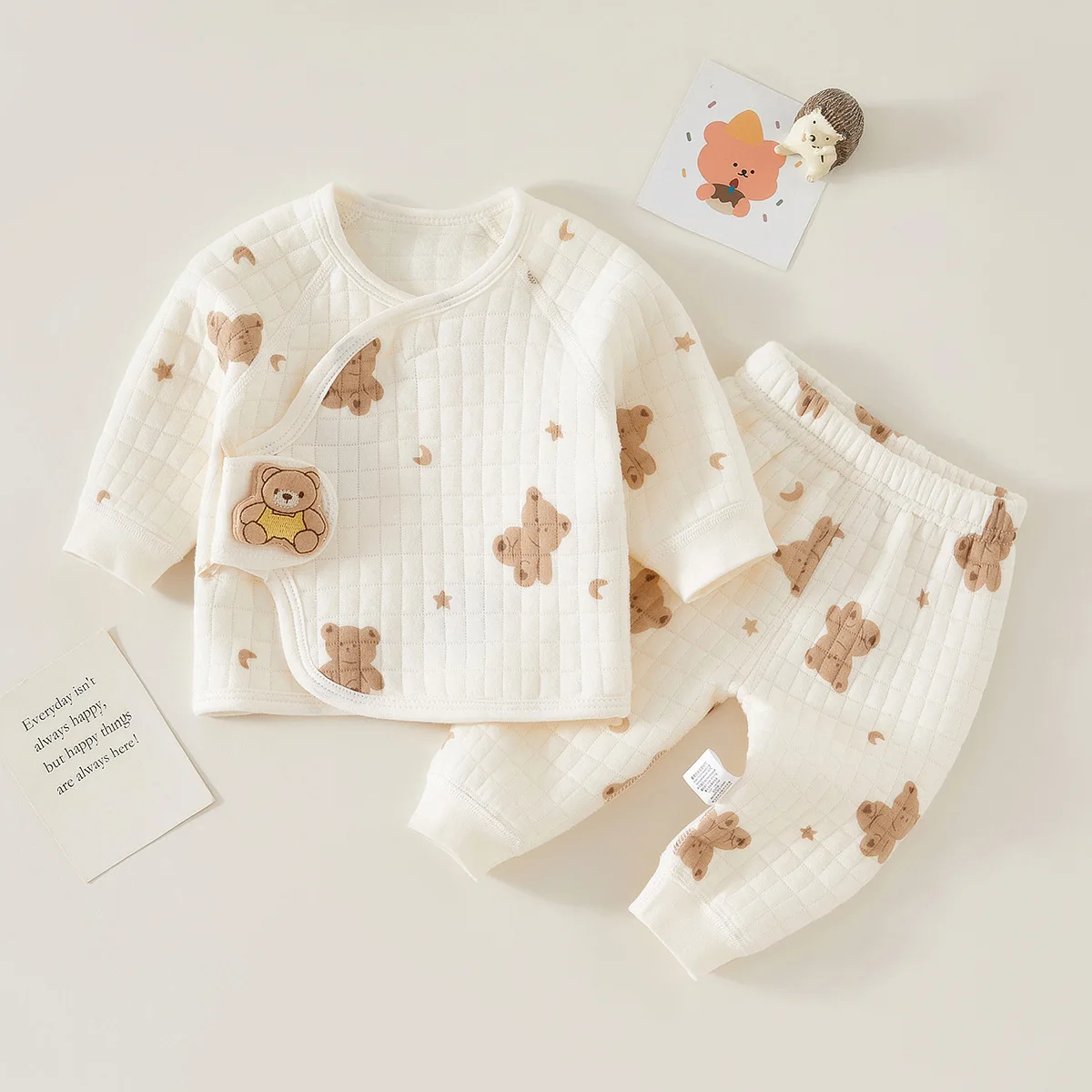 Color: NAVY, Kid Size: 6M - Autumn Winter Thermal Underwear Suit Baby Clothing Sets Boys Girls Pajama Sets Baby Warm Sleepwear Cartoon bear Kids Clothes