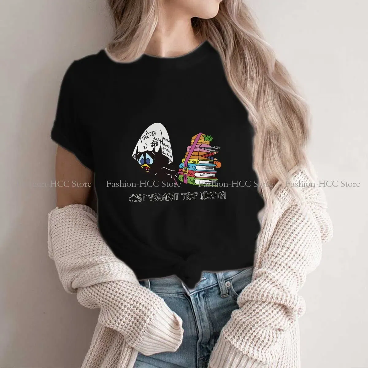 Color: black, Size: S - Calimero Cartoon Polyester TShirt for Women C'est Vraiment Trop Basic Summer Tee T Shirt Novelty Trendy