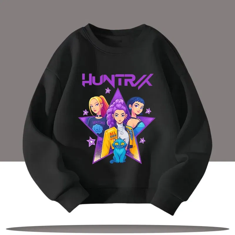 Color: Beige, Kid Size: 4 - Children's Clothing K-pop Demon Hunters Cartoon Print 3-12 Year Old New Style Kids Round-neck Sport Shirt Cute Girl Casual Top