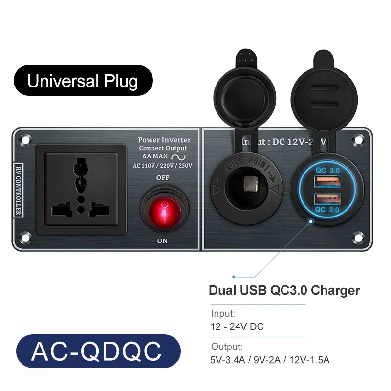 Color Name: Brown, Ships From: CHINA - Car Charger Multi-Functions Aluminum Panel Inverter AC110V 220V Dual Port USB QC3.0 12V 24V for RV Yacht Travel Trailers