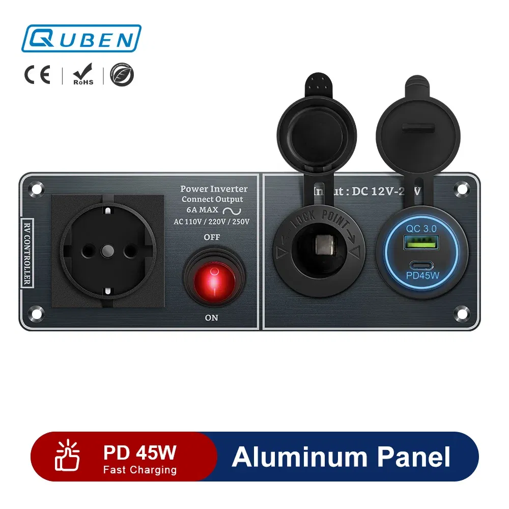Color Name: Brown, Ships From: CHINA - Car Charger Multi-Functions Aluminum Panel Inverter AC110V 220V Dual Port USB QC3.0 12V 24V for RV Yacht Travel Trailers