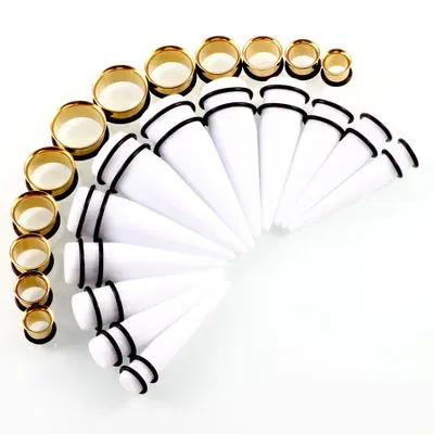 Metal color: Blue Zinc Plated - 24pcs/lot Acrylic Septum Stretching Kit Sector Expander Stainless Steel Ear Stretching Kit 10mm to 20mm Ear Plugs and Tunnels