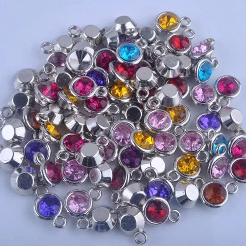 Metal color: Antique Copper Plated - 150pcs/lot mixed Birthstone charms 11mm Acrylic for DIY jewelry