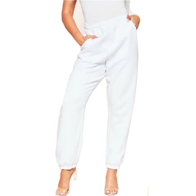Color: WHITE, Size: XL - Trendy Women's Pants Loose Trousers Outdoor Casual Pants Four Seasons Sweatpants Women's Drawstring Jogging Pants