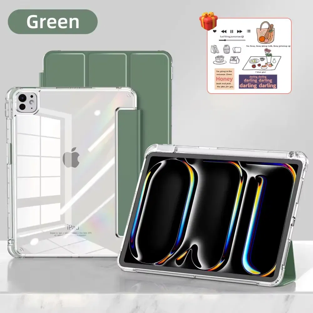 Color: green, Size: Thirteen - For iPad Air 5 Case 2024 Air 6 11 iPad Pro 11 12.9 13 10 Gen 10.2 9th 8th 7th 9.7 6th 5th Mini 7 6 Smart case with pen Holder