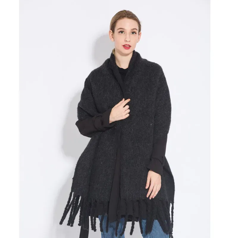Color: green, Size: One Size - Solid Color Women Thick Shawl Scarf Winter Warm Fashion Pashmina Scarves Long Tassel Hijab Stole Bufanda Mujer