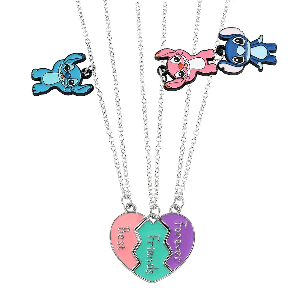 Metal Color: Dark Gold - Disney-Stitch Heart Necklace for Couple, Gold and Silver Color, Angel and Stitch, Cute Style , Jewelry Pendant, Gift for Girl, 1