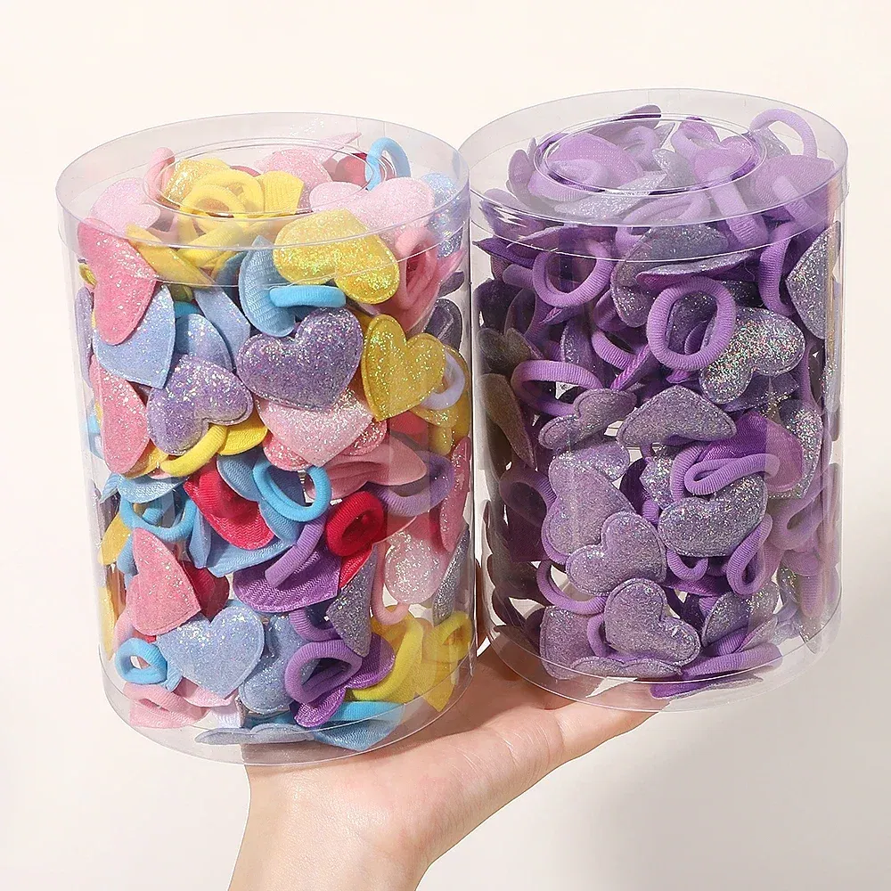 Color: khaki - 10pcs Love Star Kids Hair Loop No Harm Hair Towel Loop Head Rope Cartoon Ponytail Holder Rubber Band Girls Hair Accessories