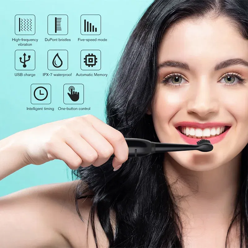 Color: transparent - Electric Toothbrush 5-gear Mode USB Charging 4 colors IPX7 Waterproof Ultrasonic Rechargeable Soft Hair Toothbrush Adult Classic
