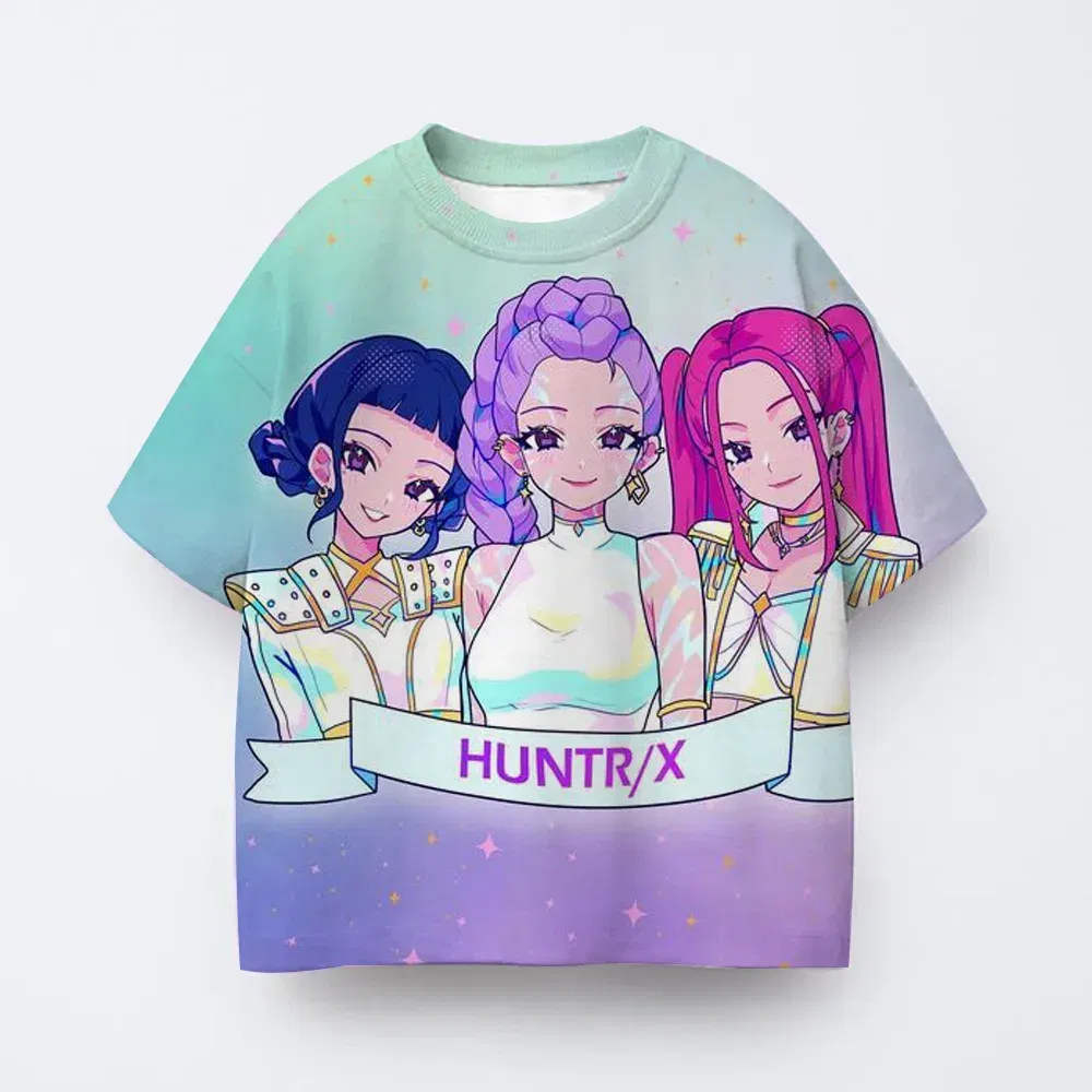 Color: GRAY, Kid Size: 6 - T-shirt anime Kpop witch hunting group 3D printing children's T-shirt fashion casual cartoon T-shirt girls' children's clothing