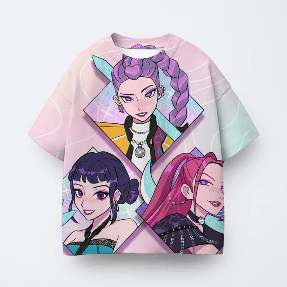Color: GRAY, Kid Size: 6 - T-shirt anime Kpop witch hunting group 3D printing children's T-shirt fashion casual cartoon T-shirt girls' children's clothing