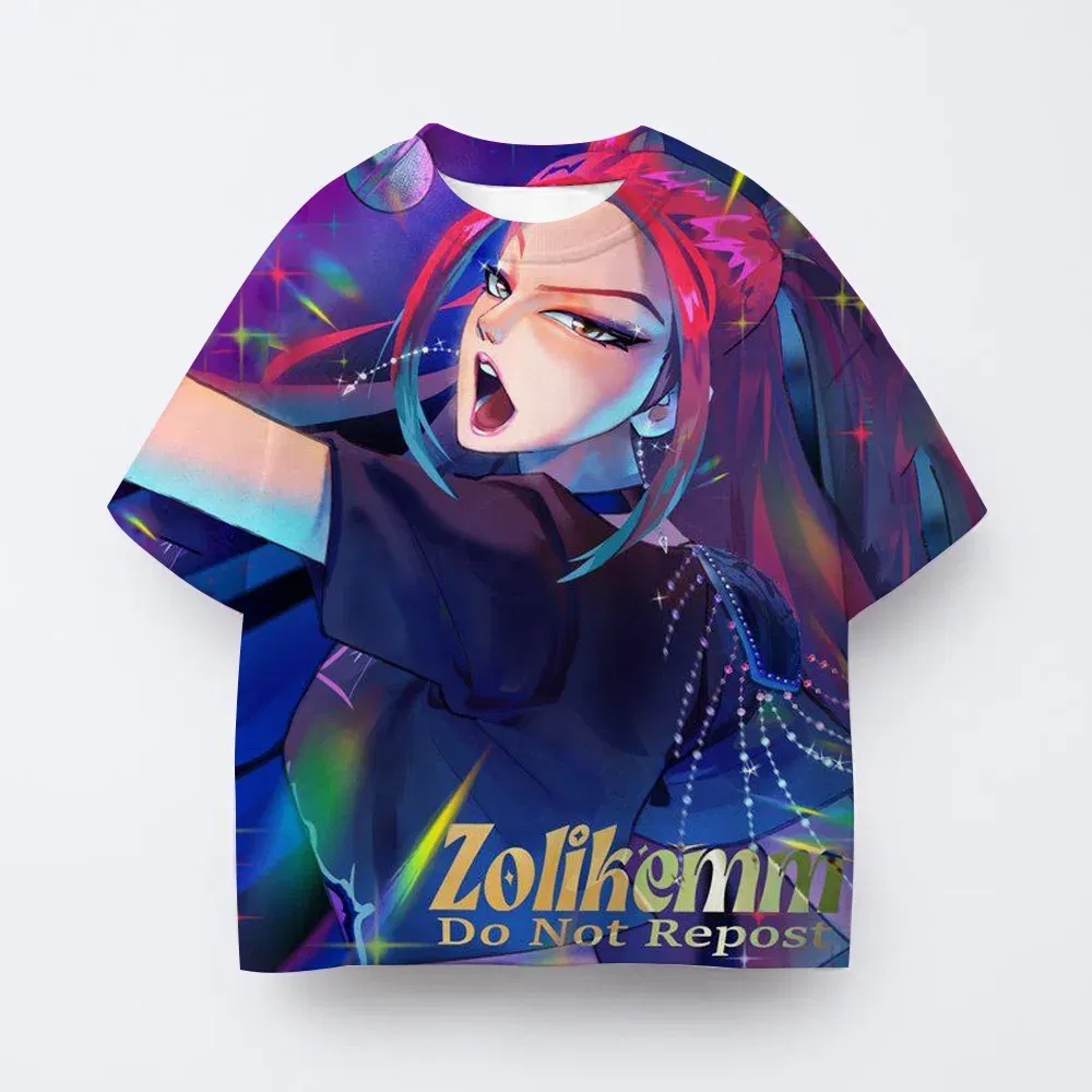 Color: GRAY, Kid Size: 6 - T-shirt anime Kpop witch hunting group 3D printing children's T-shirt fashion casual cartoon T-shirt girls' children's clothing