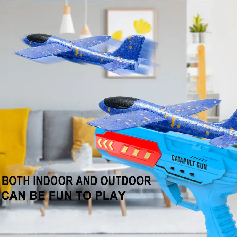 Color: DEEP BLUE - Airplane Launcher Toys Outdoor Sports Flying Toys Children's Foam Ejection Aircraft Toys Birthday Gifts for Boys Girls