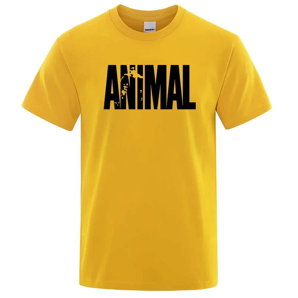 Color: GRAY, Size: S - Fashion ANIMAL Letter Print Men T-Shirts Street Funny Short Sleeves Loose Oversized T Shirt O-Neck Breathable Cotton Clothing
