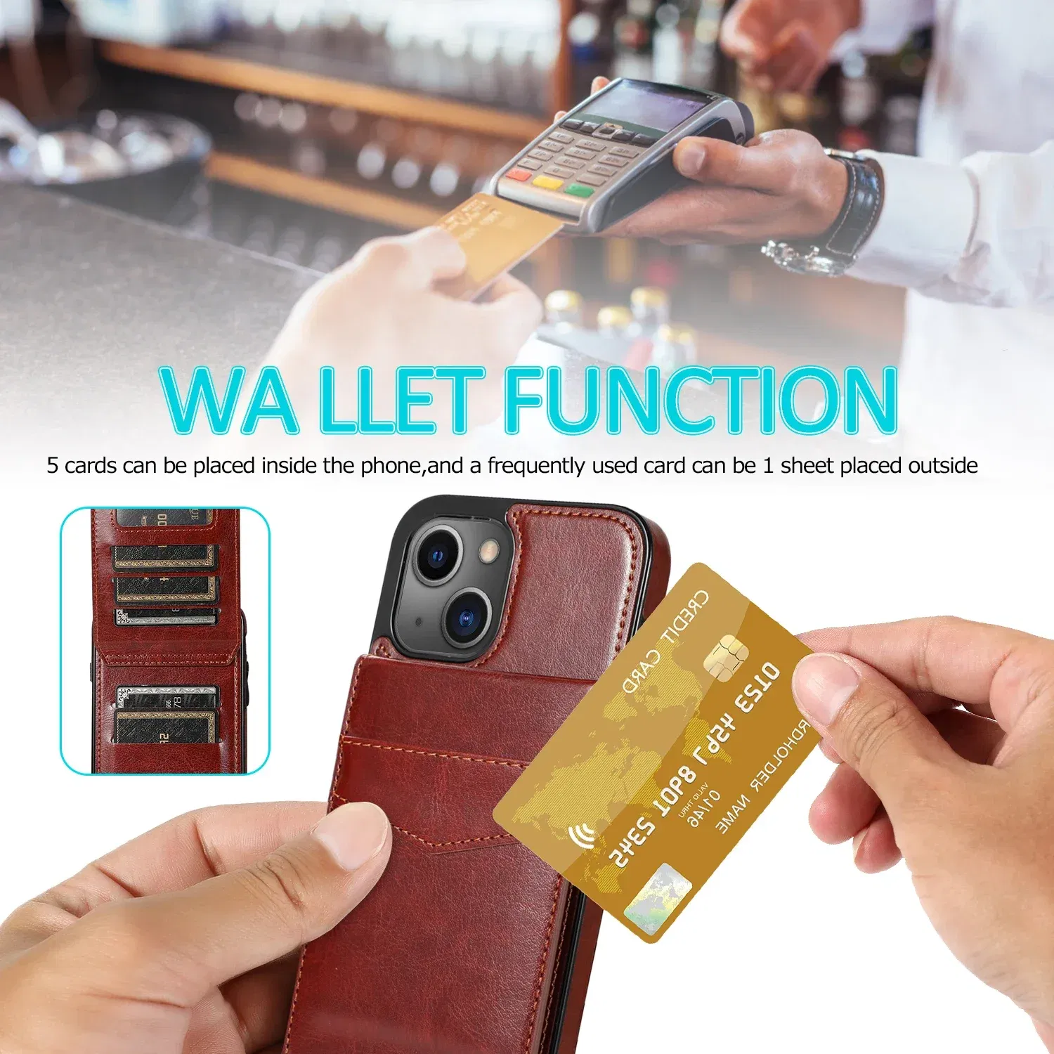 Color: black, Material: Plastic - Faux Leather Wallet Kickstand Phone Case for IPhone 13 12 Mini 16E 16 15 14 11 Pro Max X XR XS 7 8 Plus Case with Credit Card