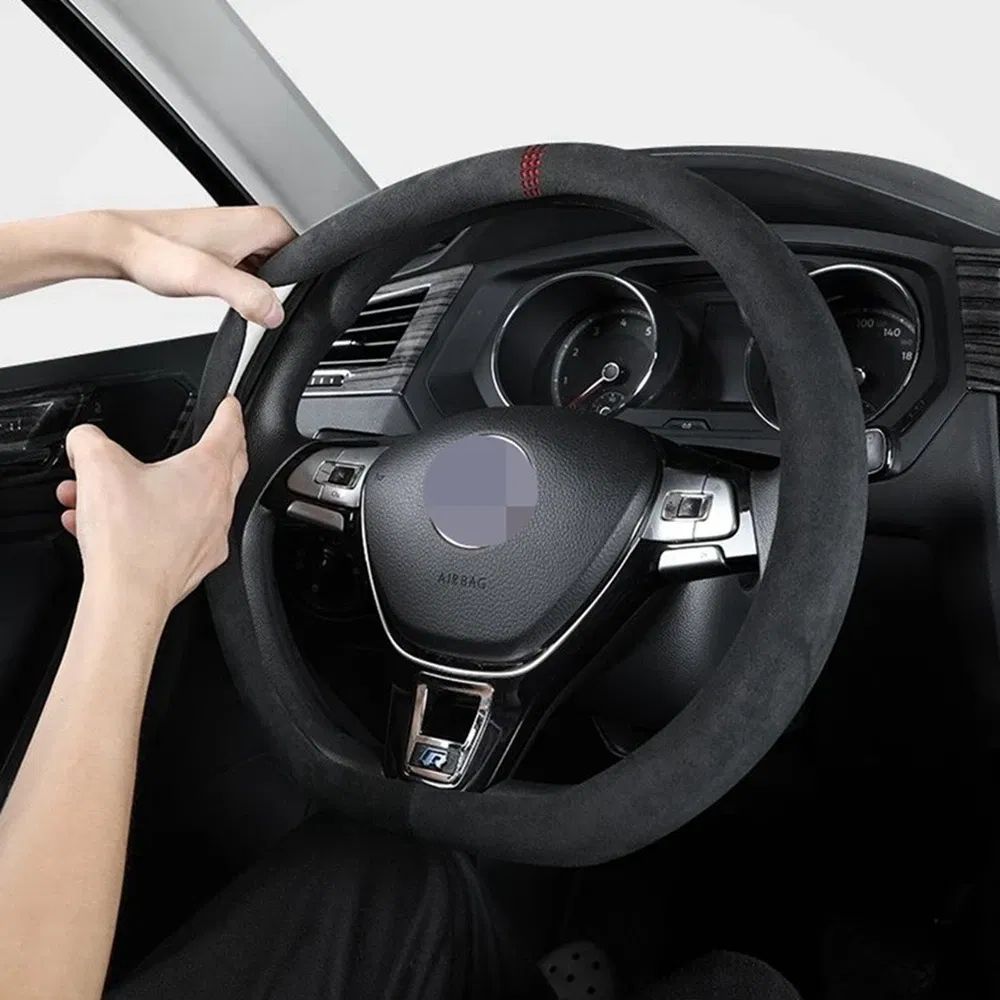 Color Name: Yellow - 38cm Suede Leather Car Steering Wheel Cover Wear-Resistant For BMW E90 F01 F06 F10 F15 F16 F20 F21 F25 F26 F30 F32 F82 M3 G20 X5