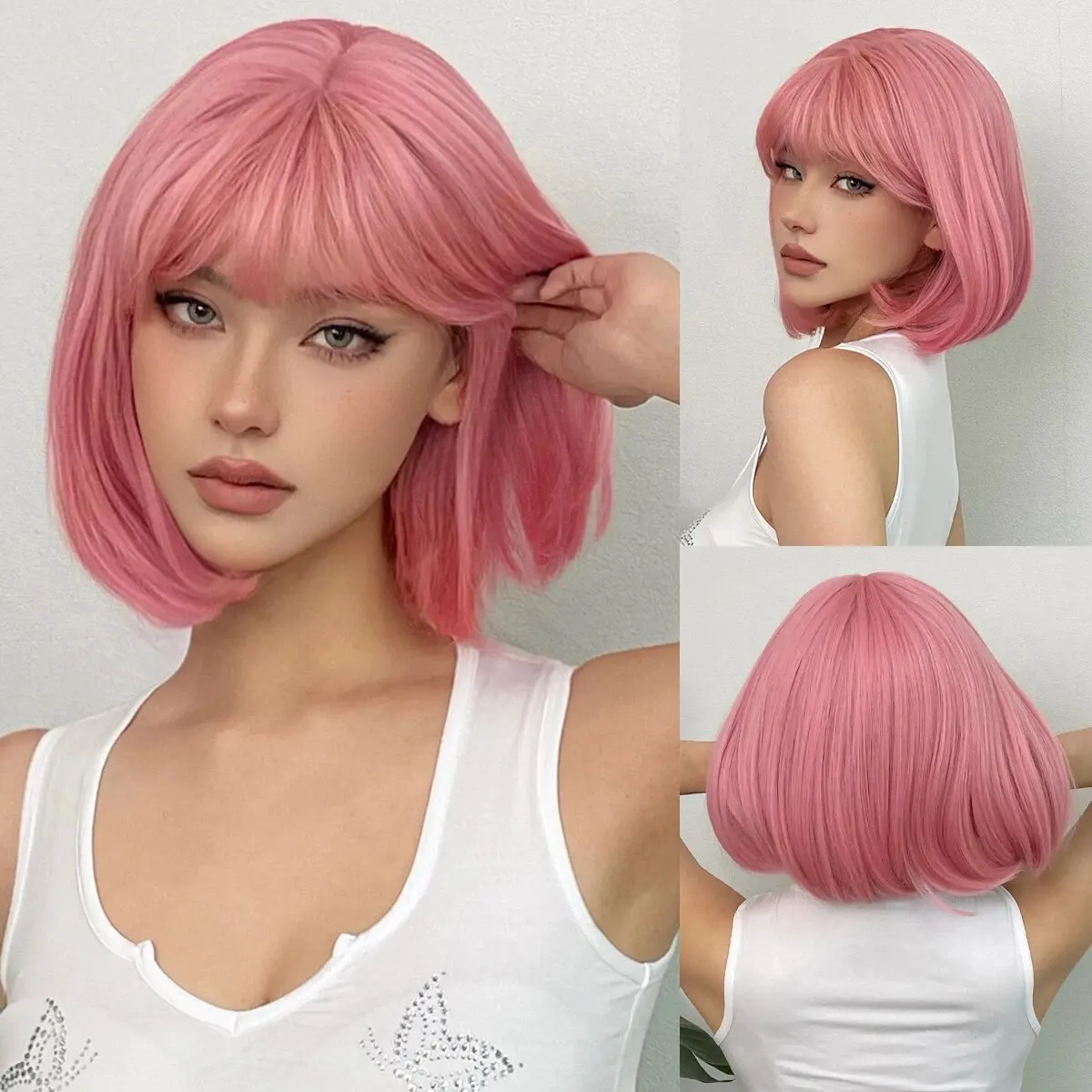 Color: T1B/Green, Stretched Length: 12inches - New light gold bob hairstyle synthetic wig for Halloween party cosplay wig for daily use high-temperature hair accessory