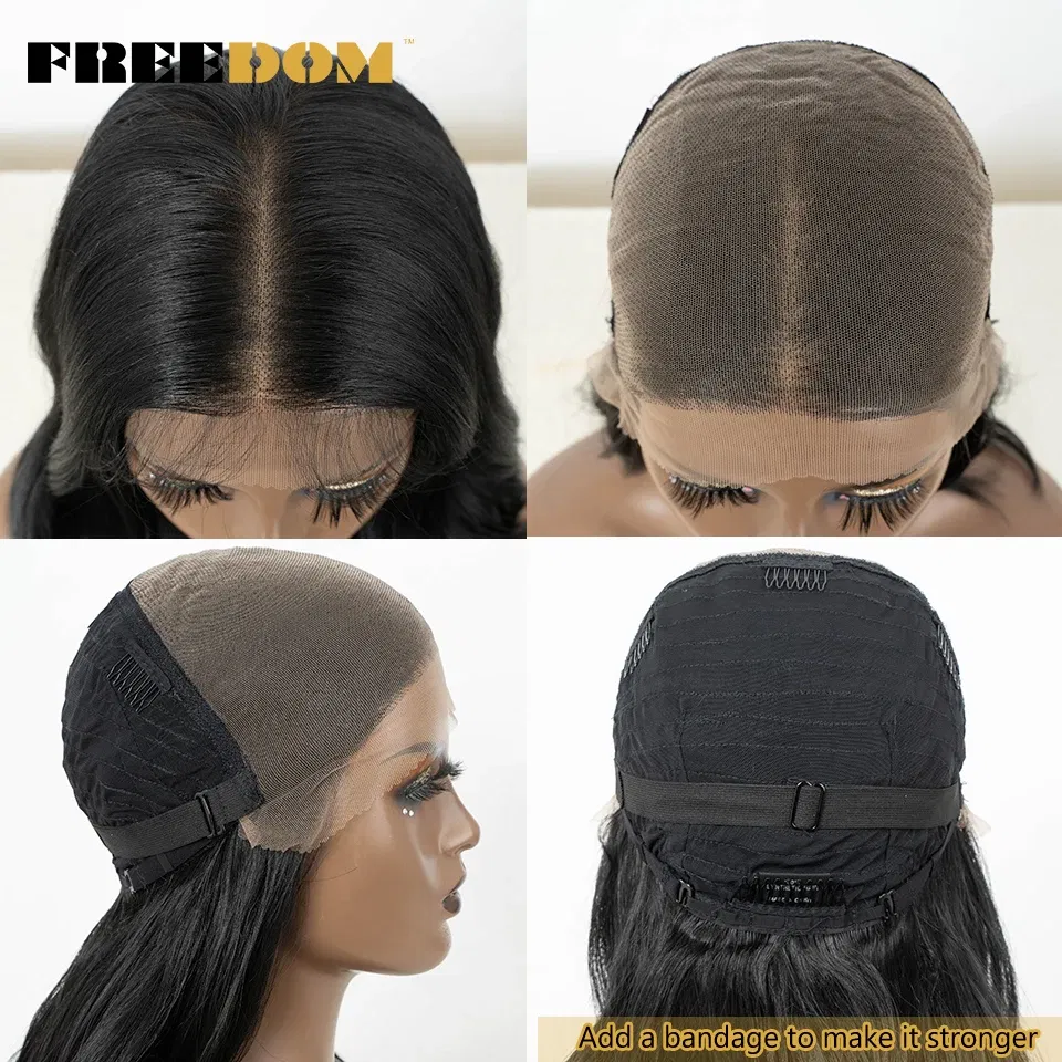 FREEDOM Synthetic Lace Front Wigs for Women 13x7 HD Synthetic Body Wave Lace Wig Long Ombre Brown Wig Pre Plucked Cosplay Wigs