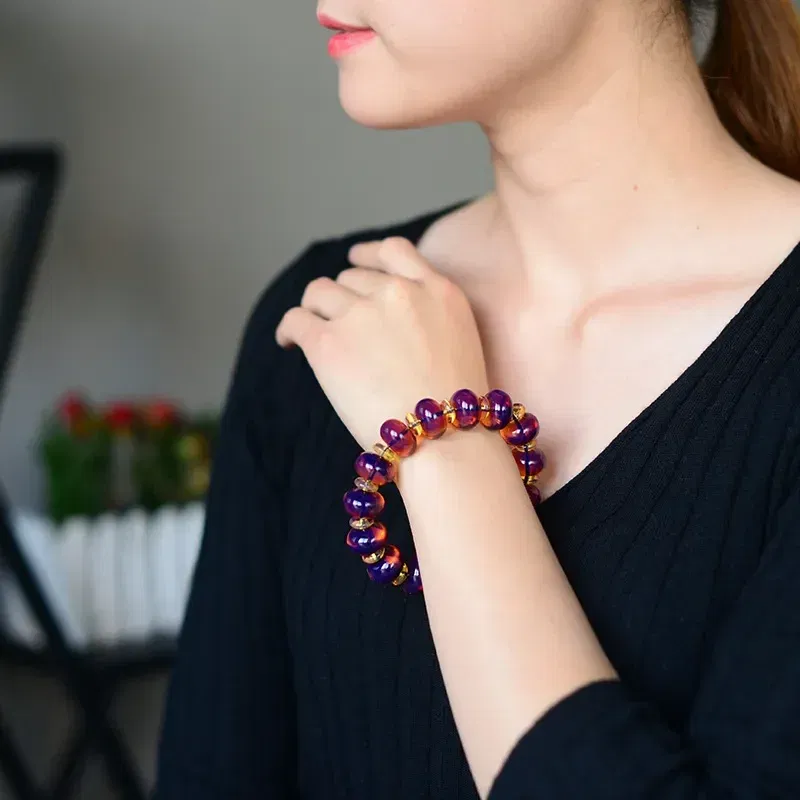 Metal Color: Hot Stamping - Amber Baltic Certificate Violet Bracelet Original Stone Amber Beads Bracelets for Men and Women Beeswax Bracelets