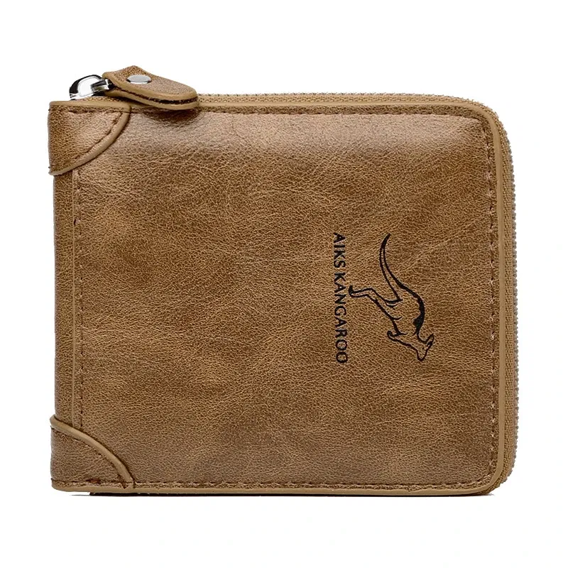 Color: black - Leather Men?™s Wallet Luxury MensPurse Male Zipper Card Holders with Coin Pocket Rfid Wallets Gifts for Men Money Bag