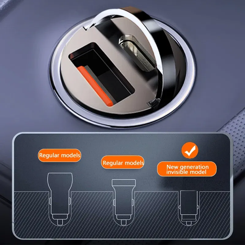 Plug Type: CH - Mini 100W USB Car Charger Dual Ports Pull Ring Fast Charge Type C PD Car Adapter For iphone Samsung Huawei Xiaomi iPad