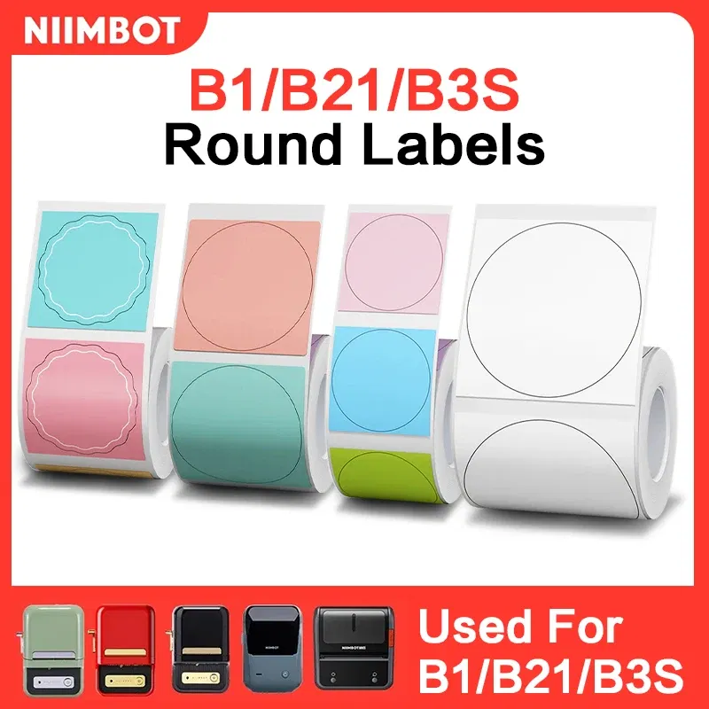 color: Yellow - Niimbot Round Color Label Sticker Self-adhesive Waterproof Thermal Sticker Label for B1/B21/B3S Label NIIMBOT