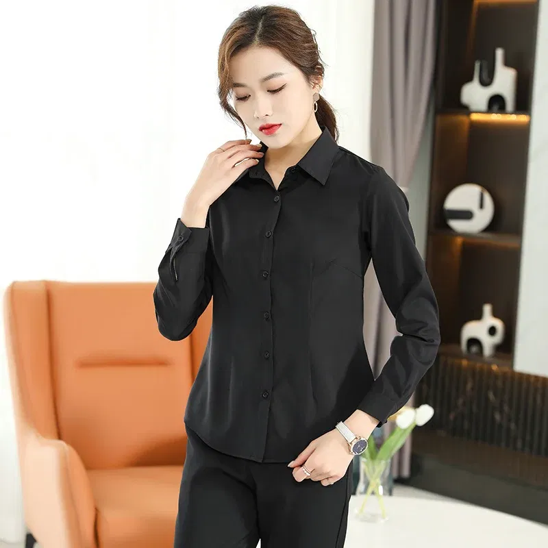 Color: Beige, Size: XL - Formal Dress Women Shirt Long Sleeve Blouse New Black Shirt Women Tops 2024 Fashion Women Clothing Basic White Shirts OL Blouses