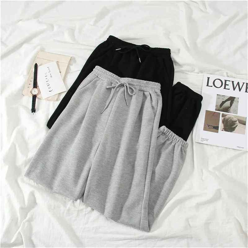 Color: Beige, Size: S - Gray women Sweatpants Autumn New Baggy Fashion Oversize Sports Pants Black winter thick Joggers Streetwear Trousers