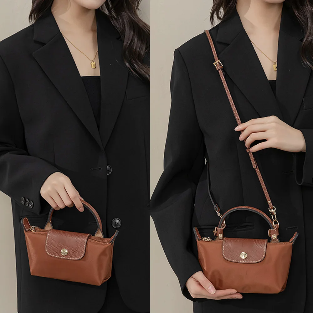 Color: Bronze - 1 Set Bag Strap For Longchamp Mini Punch-free Genuine Leather Shoulder Strap Set Transformation Crossbody Strap Bag Accessories