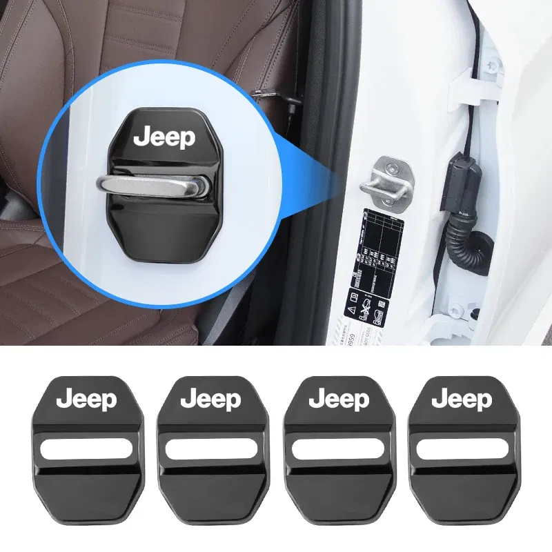 Color Name: Red - 4Pcs Car Door Lock Cover Stainless Steel Protection Accessories For Jeep Wrangler Renegade Compass Grand Cherokee Patriot