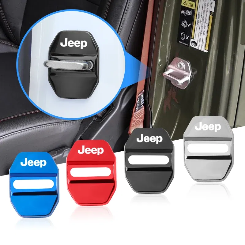 Color Name: Red - 4Pcs Car Door Lock Cover Stainless Steel Protection Accessories For Jeep Wrangler Renegade Compass Grand Cherokee Patriot