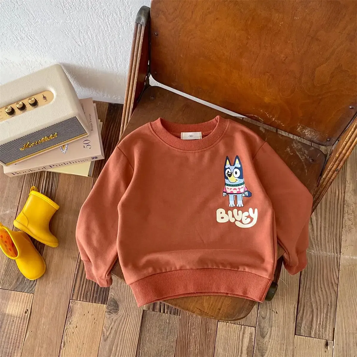 Color: Blue, Kid Size: 24M - Fashion Cartoon Printed Children Hoodies Crewneck Baby Boys Girls Long Sleeve Tops Loose Disney Kids Clothing Autumn Sweatshirts