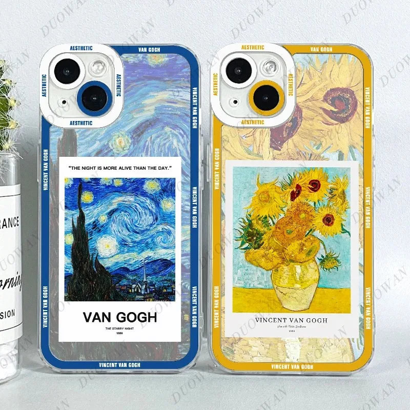 Color: SKY BLUE, Material: Silicon - Van Gogh Oil Painting Phone Case For Samsung A12 A13 A14 A22 A23 A31 A32 A33 A42 A50 A51 A52 A53 A71 A72 A73 4G TPU Clear Case