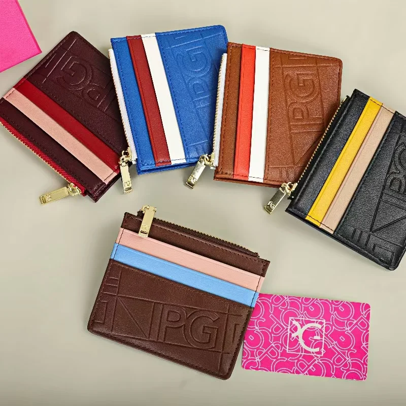 Color: Yellow / Gold - PG Women's Wallet Fashion Retro Temperament Women's Bag Button Folding Monogram Printed Metal Zipper Leather Bag Card Women's