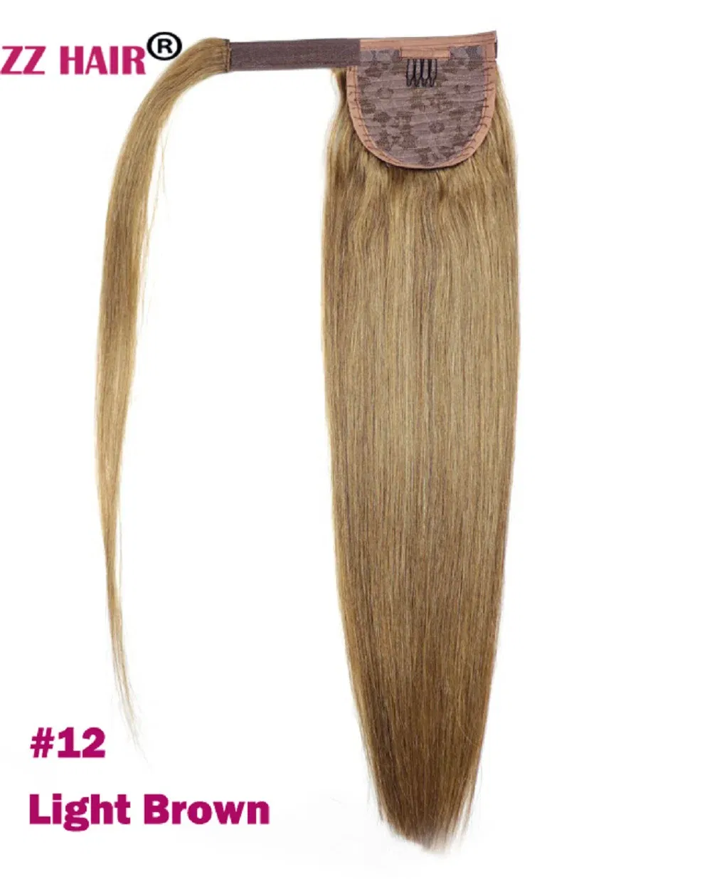 Color: #12, Life Span: 6 Months With Proper Care, Stretched Length: 22INCHES, Longest Hair Proportion: 35%-45% - ZZHAIR 100% Human Hair Extensions 16"-28" Machine Made Remy Magic Wrap Around Ponytail 60g-120g Clip In Horsetail Stragiht