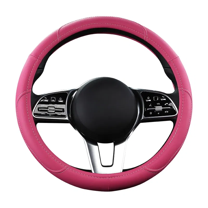 Color Name: Green - Car Anti-Slip Leather Steering wheel Cover Universal car Steering Wheel Protective Cover Fashion Style 38cm Pink
