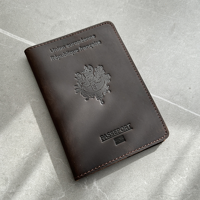Color: black - Francais Passport Cover Genuine Leather with Original French Logo | 100% Real Leather Travel Document Holder for Men Women Gift