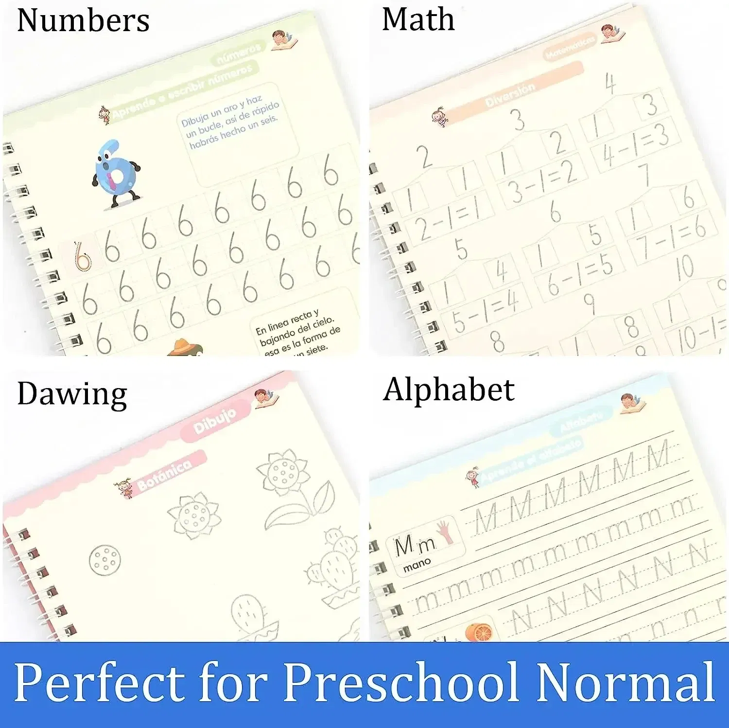 Color: RED - Magic Writing Book in Portuguese Calligraphy Notebook Montessori Kids Reusable Educational Calligraphic Letter Practice Toy