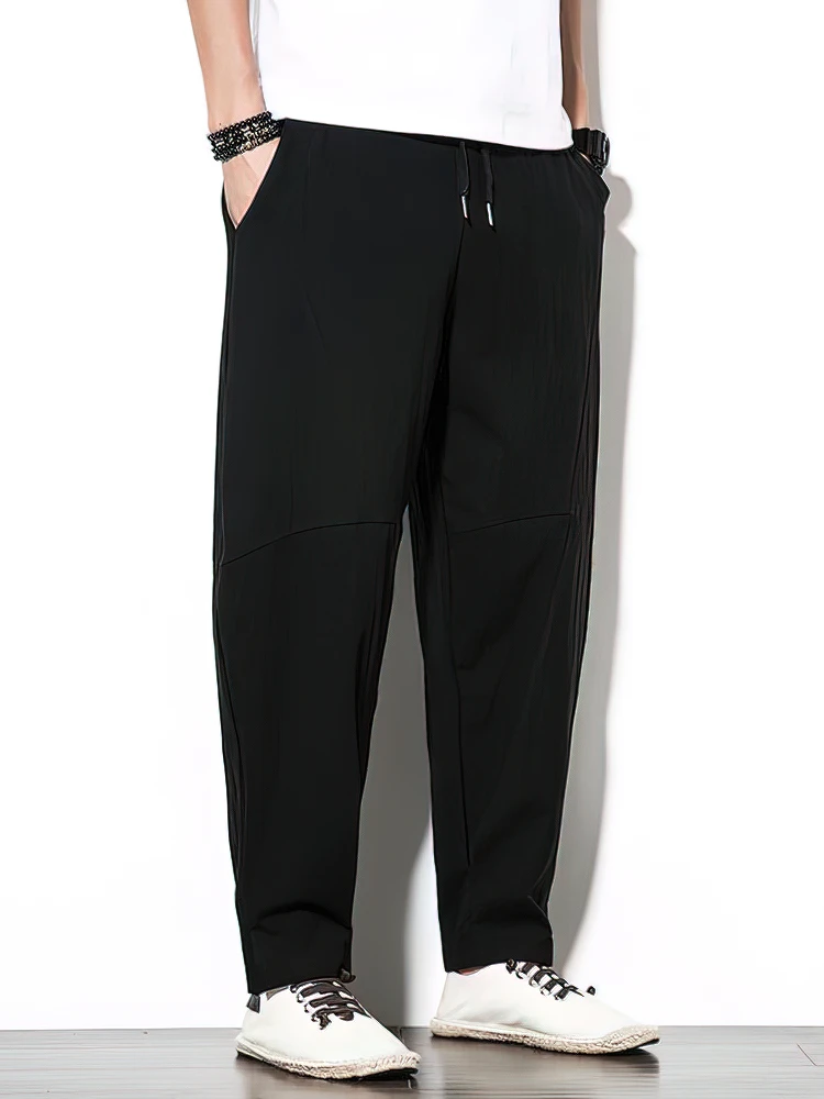 Color: green, Size: XXL - 100% Cotton Linen Pants Men Baggy Casual Trousers Male Walking Wide leg Loose Sweatpants Chinese Summer Jogger Pants 2025 New