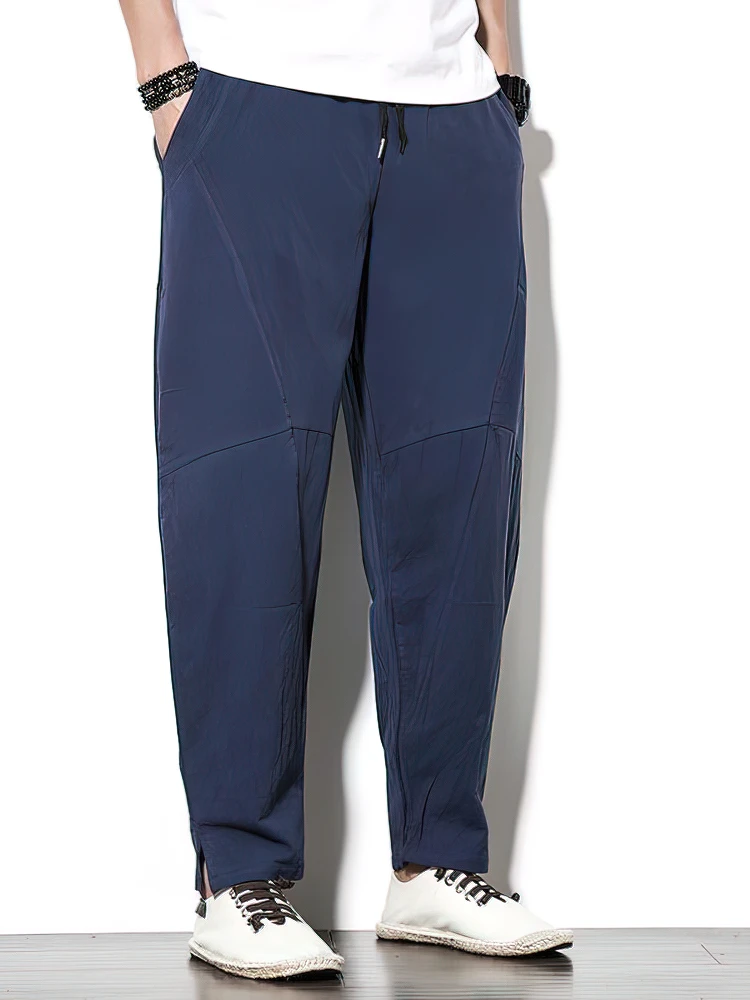 Color: green, Size: XXL - 100% Cotton Linen Pants Men Baggy Casual Trousers Male Walking Wide leg Loose Sweatpants Chinese Summer Jogger Pants 2025 New