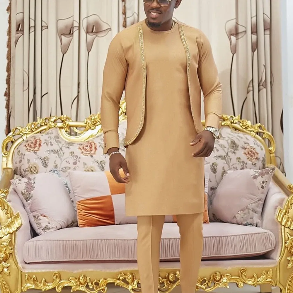 Color: Pink, Size: L - 2024 New African Traditional Men's Set Elegant and Fashionable Men's Suit Casual Embroidery Two Piece Set Men's Suit Kaftan