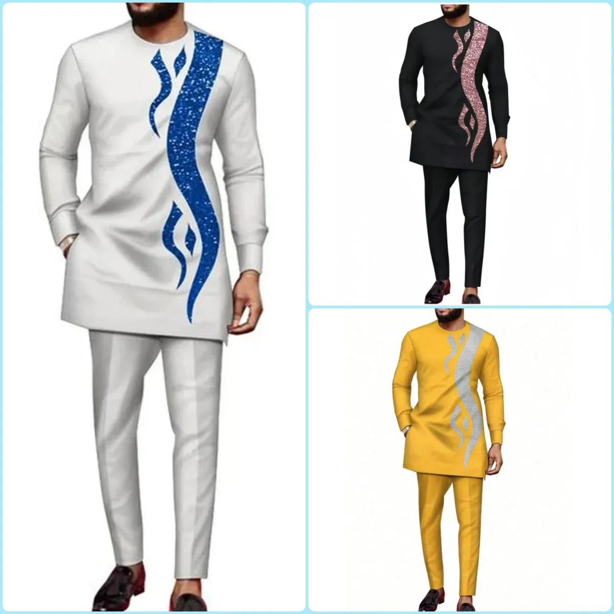 Color: Pink, Size: L - 2024 New African Traditional Men's Set Elegant and Fashionable Men's Suit Casual Embroidery Two Piece Set Men's Suit Kaftan