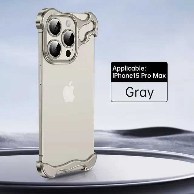 Color: WHITE, Material: Vinyl - Aluminum Metal Rimless Phone Case for iPhone 16 15 14 Plus 13 12 Pro Max Lens Protective Film Hollow Logo Cooling Accessory Case